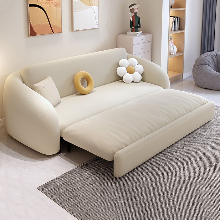 37" Wide Scandinavian Sofa Futon White Upholstered Foldable Sleeper Sofa