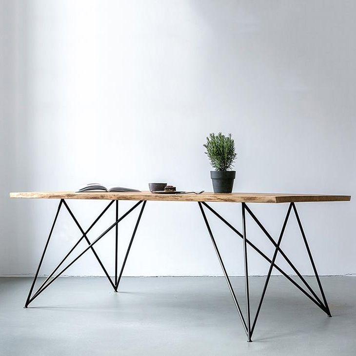 Mesa de comedor rectangular de lujo tradicional, mesa de madera maciza con 4 patas de metal