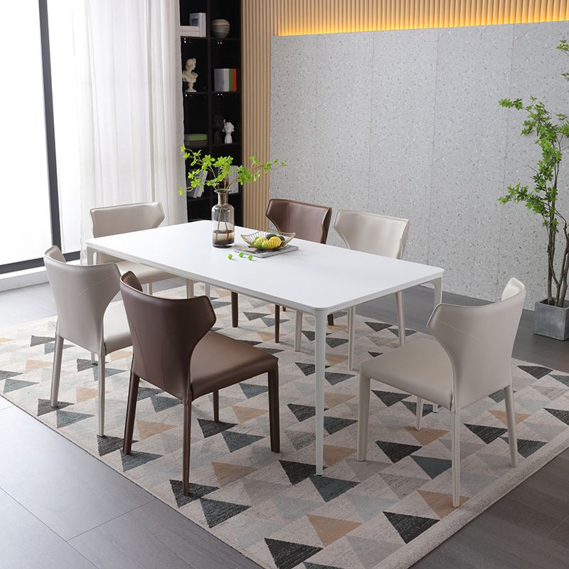 Contemporary Side Chair Solid Back Faux Leather Dining Room Chair for Indoor