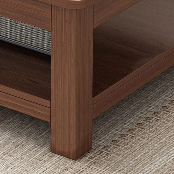 Rectangular Wooden 1 Single Coffee Table 4 Legs Cocktail Table with Shelf