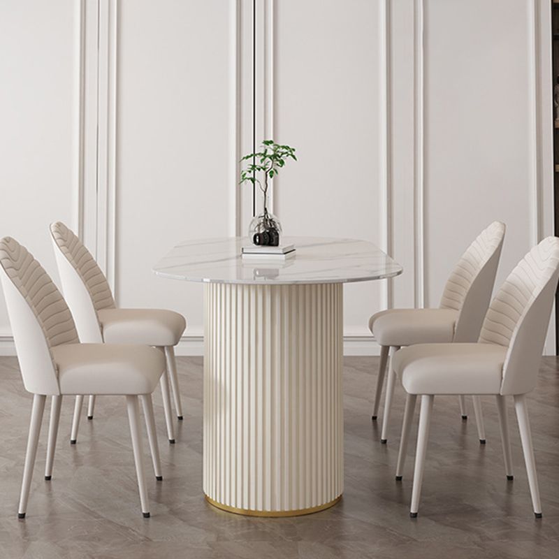 Sintered Stone Table for Restaurant Modern White Table with Double Pedestal Base