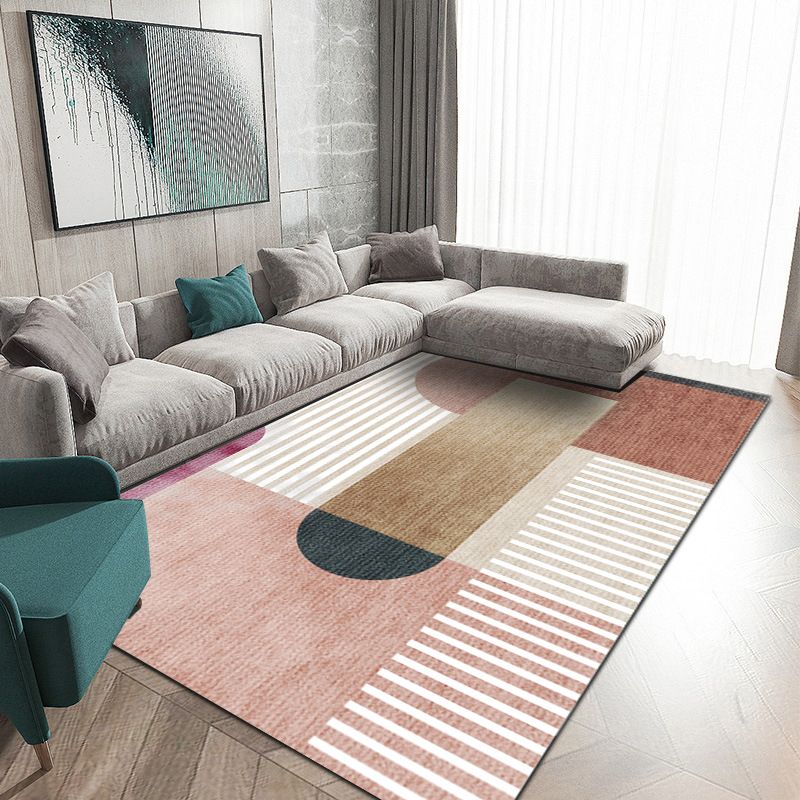 Multicolor Modern Area Carpet Polyester Irregular Color Block Print Indoor Rug Easy Care Carpet for Living Room