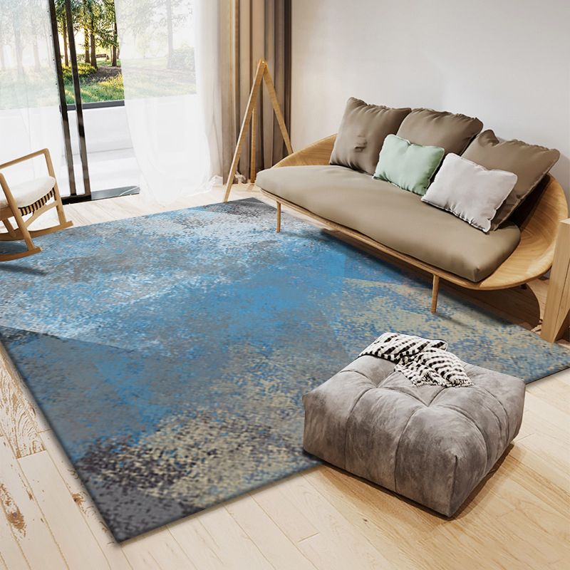Blue Modern Rug Polyester Graphic Rug Non-Slip Backing Rug for Home Decoration
