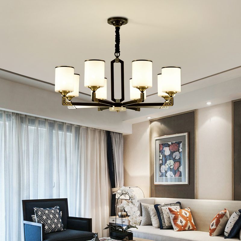 Contemporary Concise Hanging Light Glass Cylindrical Chandelier for Interior Spaces