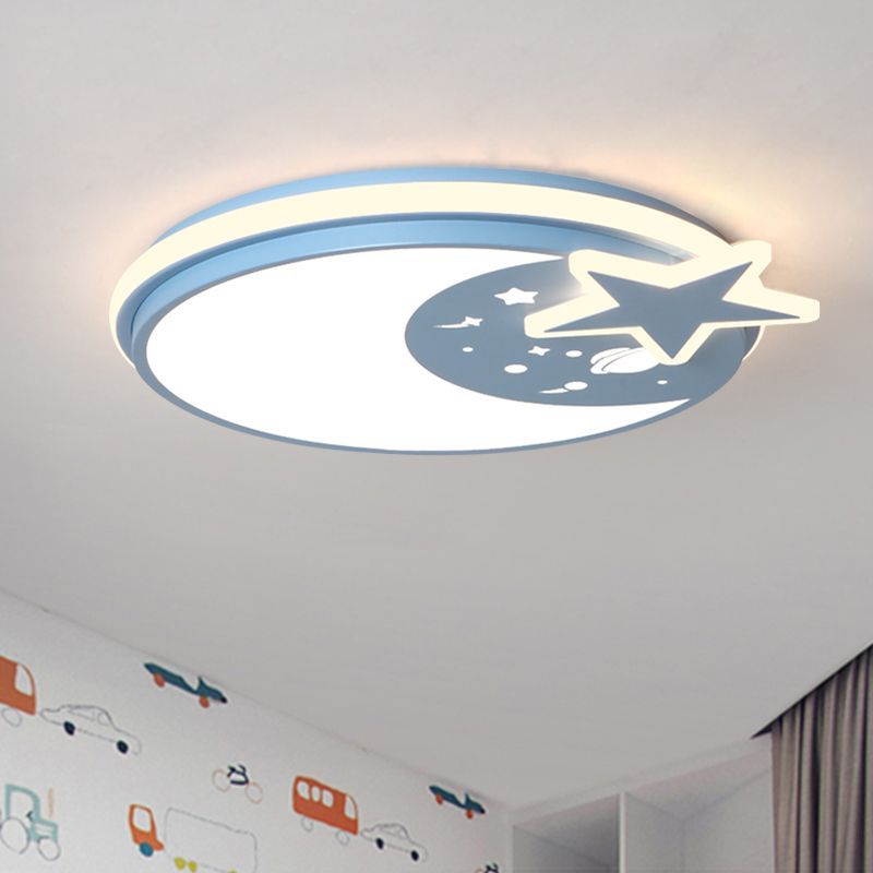 Acrylic Round Flush Mount Light Cartoon LED Flushmount Lighting with Star Decor in White/Pink/Blue