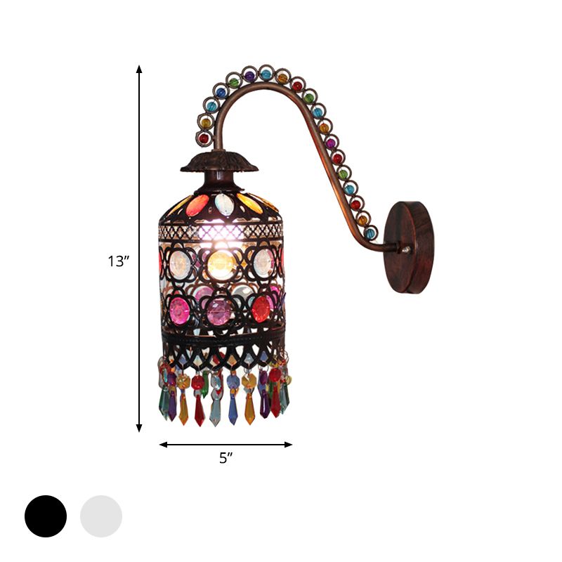Metallzylinder-Wandleuchte im Vintage-Stil, 1 Licht, Schlafzimmer-Wandleuchte, Beleuchtung in Weiß/Kupfer mit Acryl-Dekoration