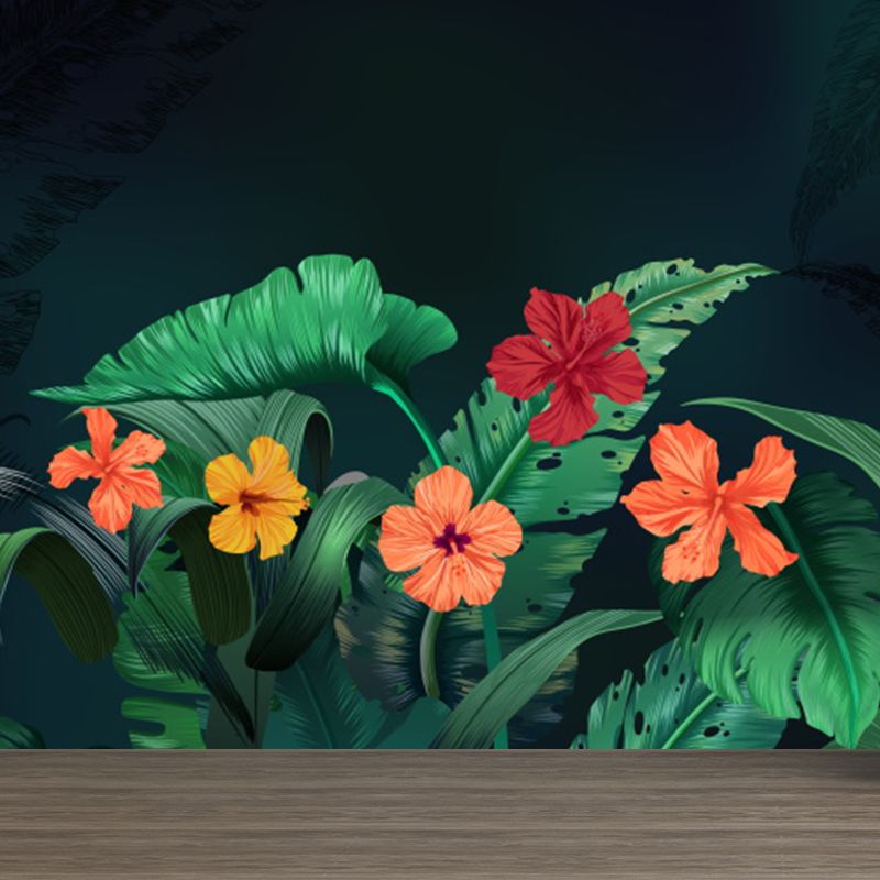 Whole Flowers and Leaves Mural Wallpaper for Wall Decor Tropical Girls Room Wall Art