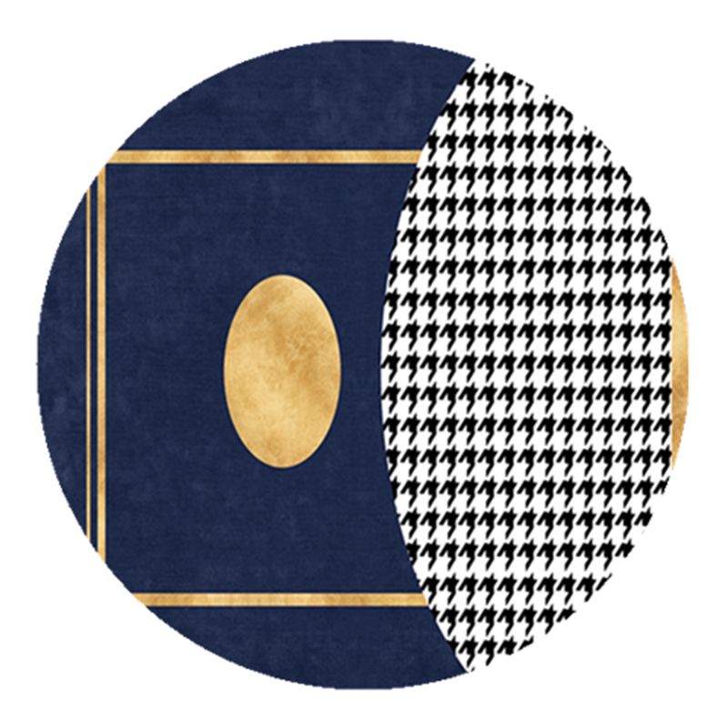 Round Houndstooth Print Carpet Polyester Modern Rug Non-Slip Backing Indoor Rug for Living Room