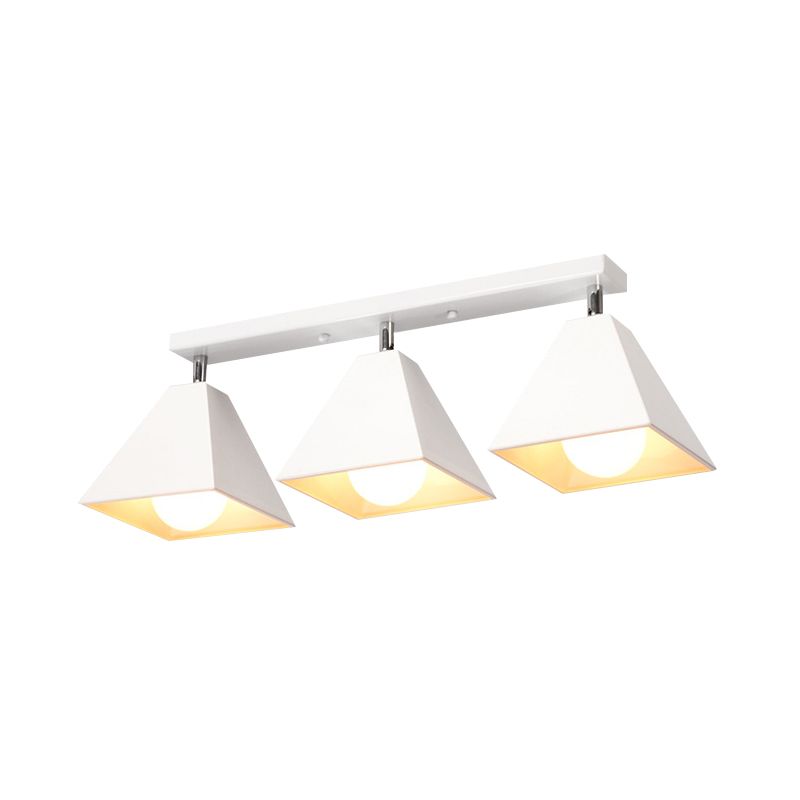 1/3-Bulb Pyramid Semi Flush Mount Light Vintage Style Black/White Metallic Ceiling Lighting for Corridor