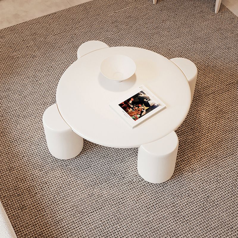 Solid Wood 4 Legs Coffee Table Minimalist Round Accent Table in White/Gray