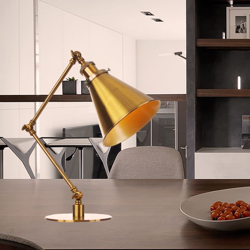 Lampada da tavolo svasata elegante industriale in metallo a 1 luce Lampada da tavolo per sala da pranzo con braccio di lunghezza 8"+8"/8"+8"+8" in oro