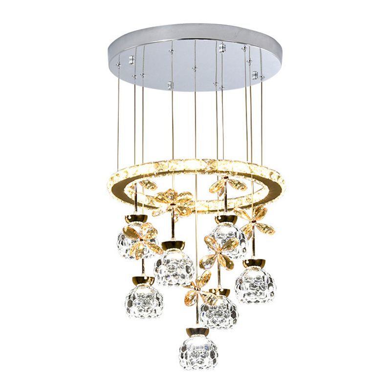 Ultra-modern Simplicity Round Hanging Ceiling Light Crystal Suspension Pendant Light for Restaurant