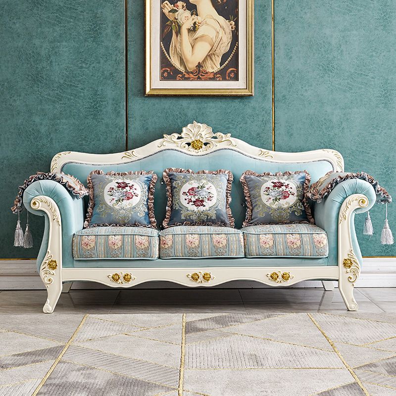 Traditional Rolled Arm White/black Frame Velvet Settee Couch for Three People