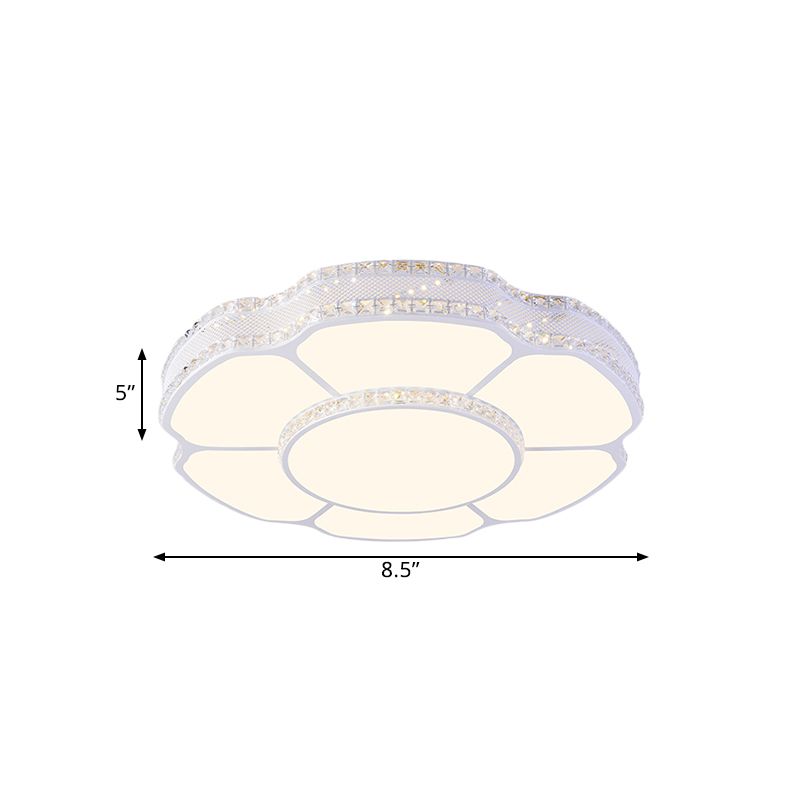 Floral Parlor Flush Mount Modern Beveled Crystal Blocks LED White Ceiling Lighting in White/Warm Light, 8.5"/19.5" Width