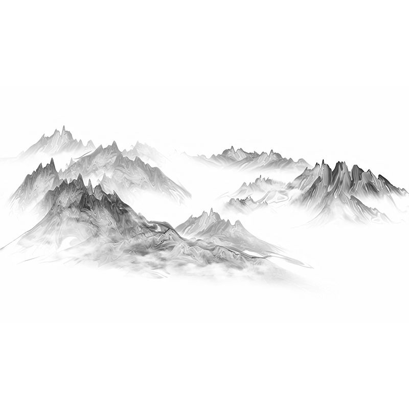 Enormous Illustration Mountain Mural for Living Room Decoration, Grey and White, Personalized Size Available