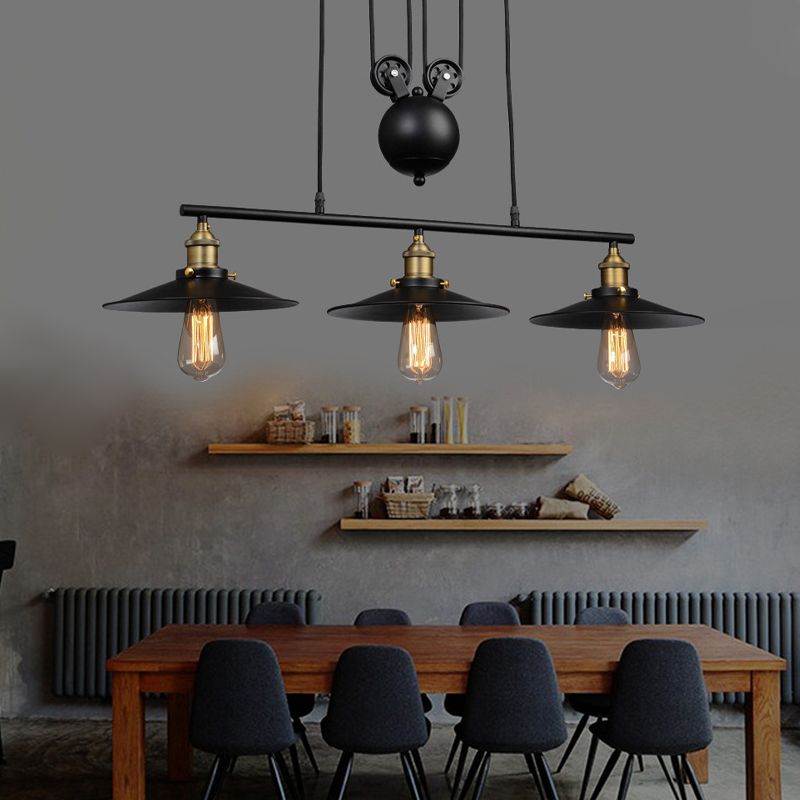 Cone Island Chandelier Industrial Kitchen Island Lighting Metal 3 Light Chandelier in Black