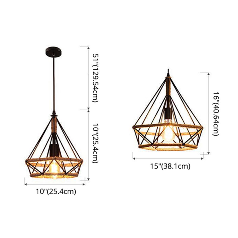 Touw diamant hanger verlichting armatuur vintage stijl restaurant hangend licht licht in zwart