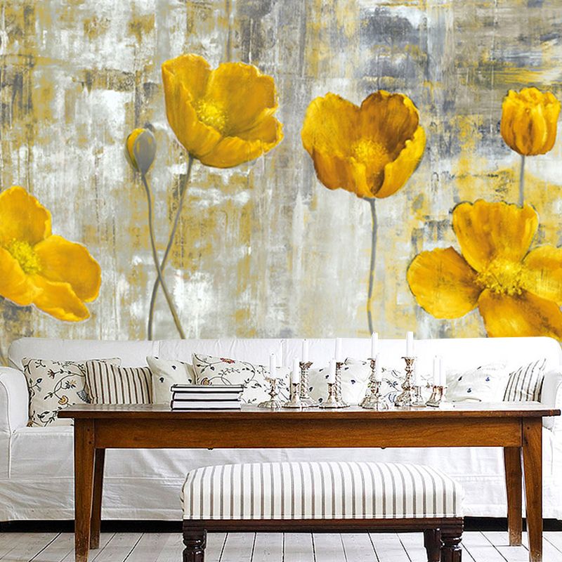 Grey-Yellow Tulips Wall Mural Flower Modern Style Waterproof Wall Covering for Stairway