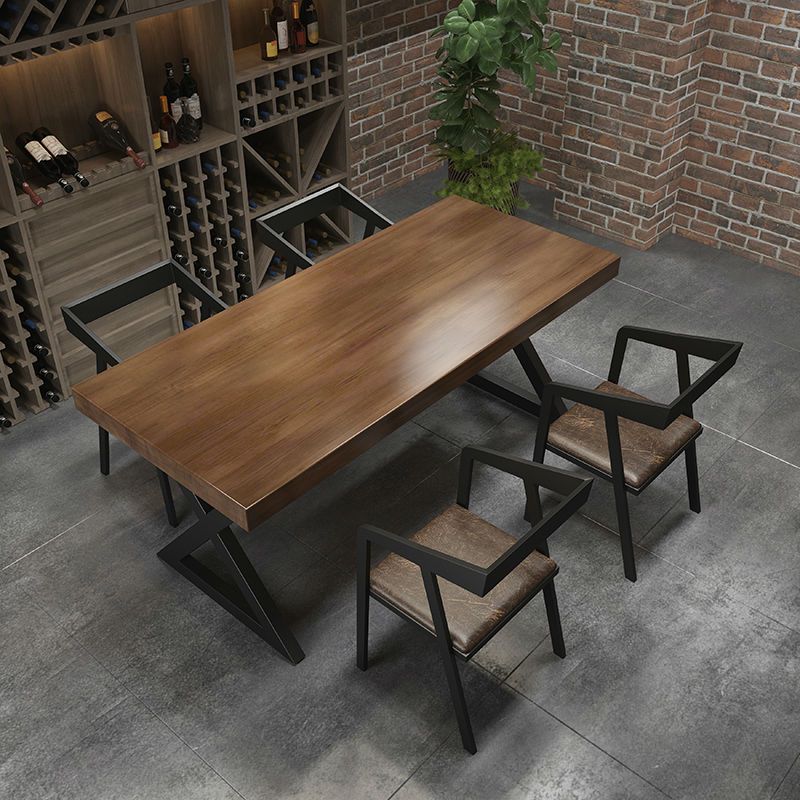 Industrial Rectangle Dinner Table Black Metal Sled Base Dining Site Table