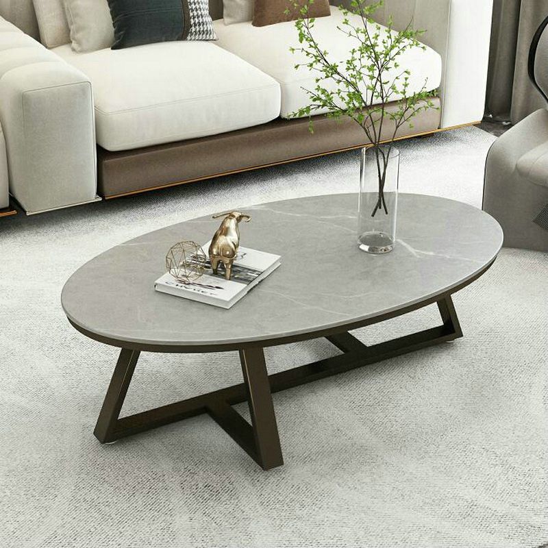 Contemporary Coffee Table Oval Single Stone Coffee Cocktail Table