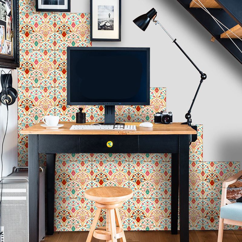 Orange-Blue Semicircle Wallpaper Panel Easy Peel off Bohemian Kitchen Wall Covering