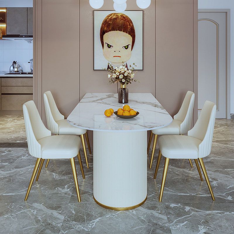 Stone Top Dining Table Contemporary Dining Table with Sled Base in White