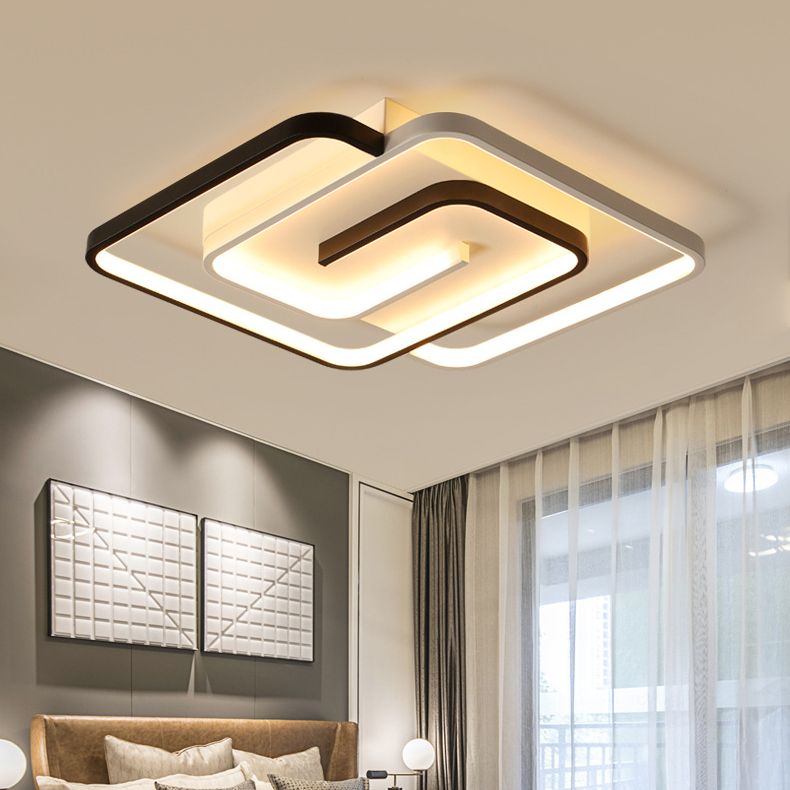 Minimalist Squared Ceiling Light Fixture Acrylic LED Bedroom Close to Ceiling Lamp in Black-White