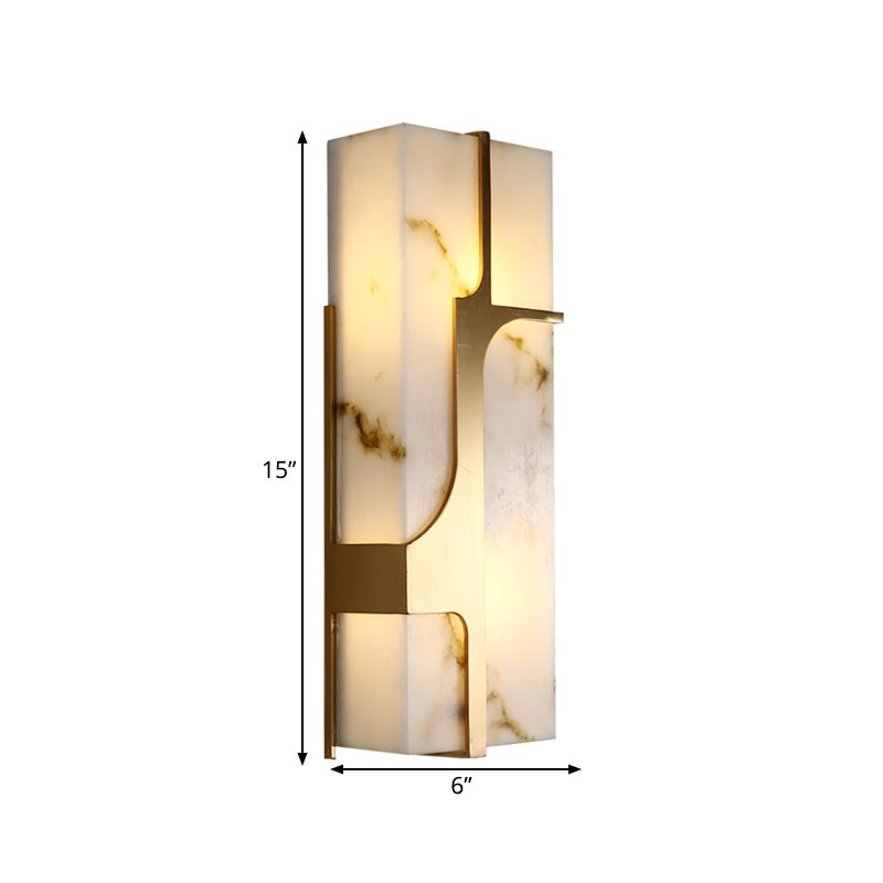 Colonialist Rectangular Flush Mount 2 Heads Marble Wall Mounted Light in Brass for Living Room