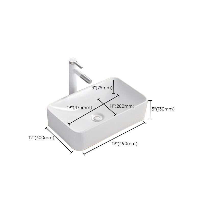 Modern Wash Stand Porcelain Rectangular with Drain Assembly and Pop-Up Drain Vessel Sink