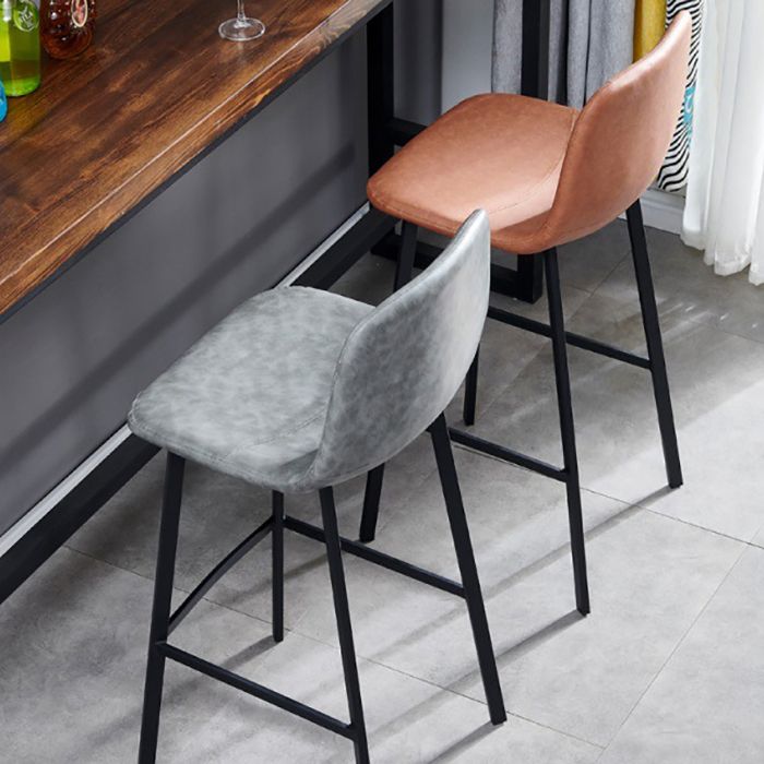 Industrial Style Low Back Bar-stool PU Leather Bar Stool with Metal Legs