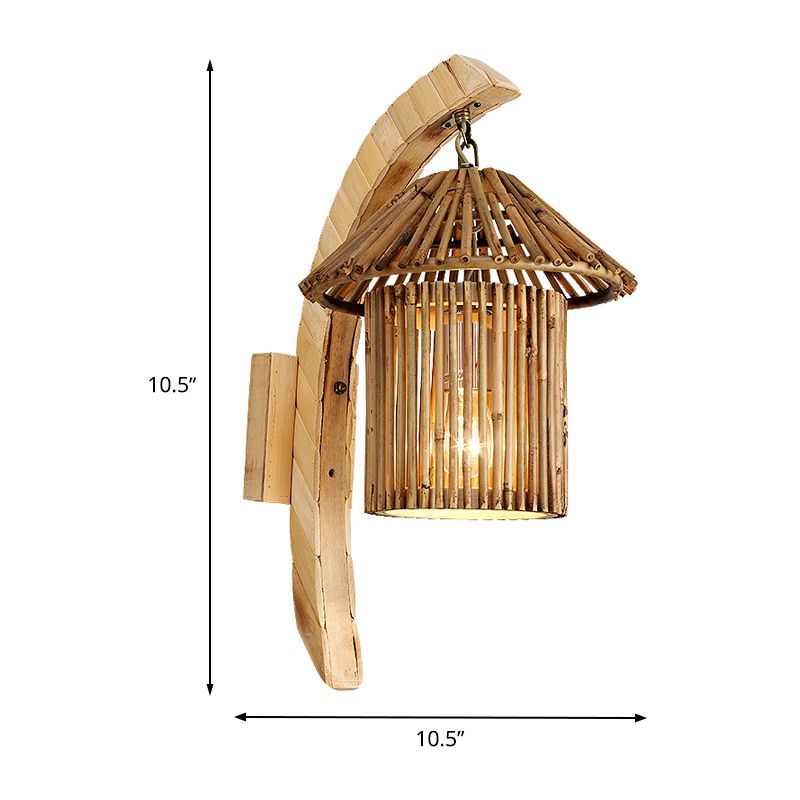 1 tête de restaurant lampe murale asiatique en bois d'éclairage d'éclairage avec une teinte de bambou de la tour