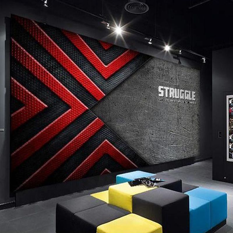 Big Cement and Letter Mural Wallpaper Industrial Cool 3D Effect Wall Art in Grey and Red