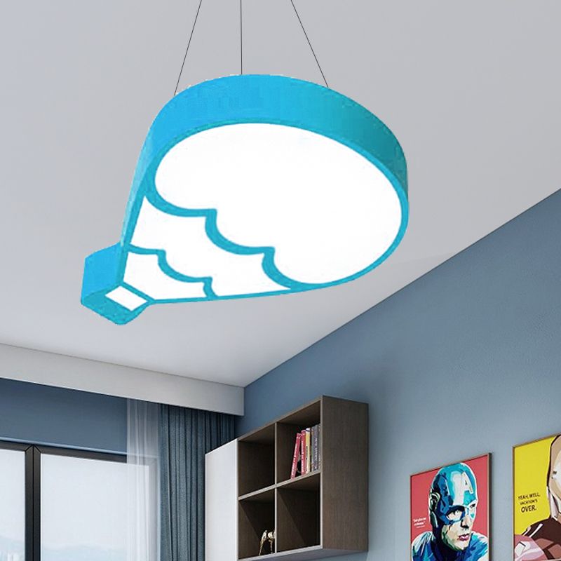 LED Bedroom Chandelier Lighting Modern Style Blue Hanging Light Fixture with Hot Air Balloon Metal Shade