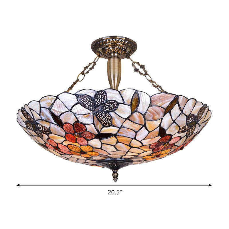 16"/20.5" Wide Butterfly Ceiling Flush Mount Mediterranean Shell 3/4 Lights Silver Semi Flush