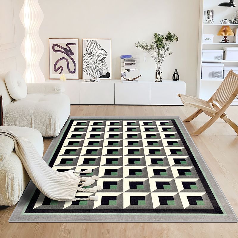 Groen geometrisch patroon tapijt Modern polyester gebied Rug vlekbestendig vloerkleed voor woonkamer