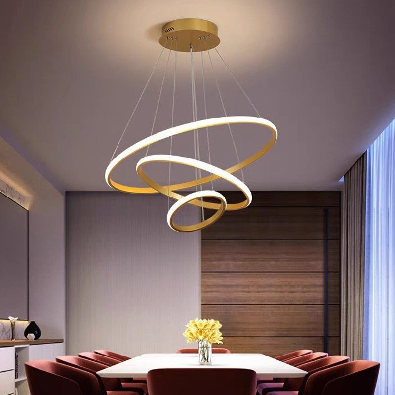 Round Shape Chandelier Lamp Modern 3 Lights LED Hanging Light for Bedroom