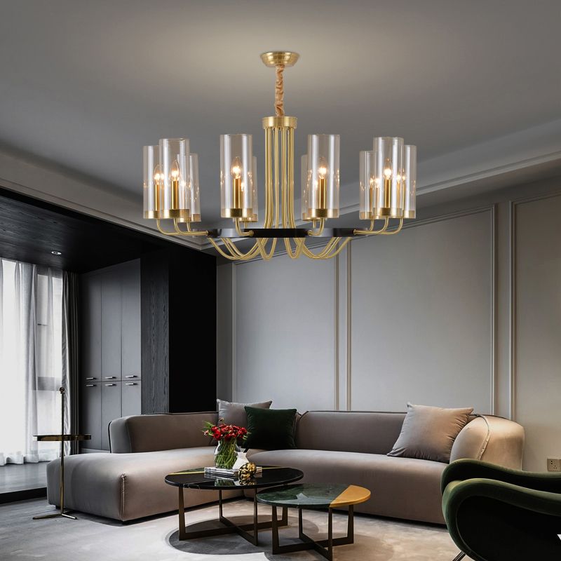 Clear Glassflöte Kronleuchter Lampe postmoderne goldene Deckenleuchte für Esszimmer