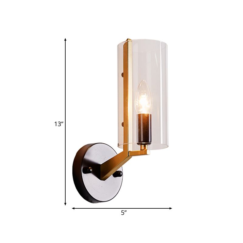 Traditional Candle Wall Mount Lighting Metal 1 Head Wall Mounted Lamp in Gold with Cylinder Clear Glass Shade