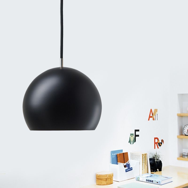 Simple Hemispherical Small Pendant Light Metal Single Bulb Bedroom Hanging Lamp in Black