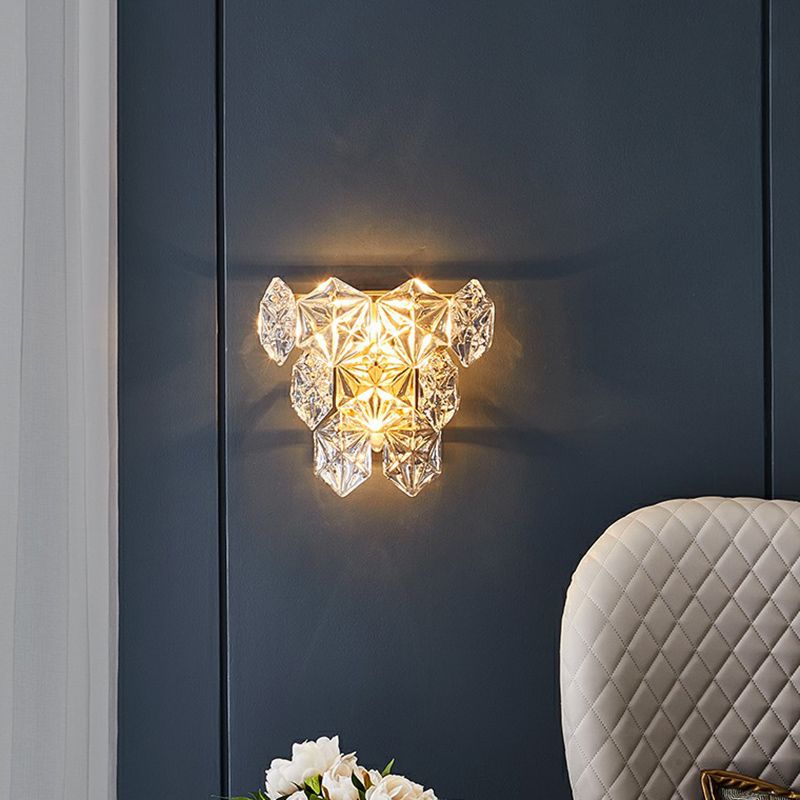 Clear Glass Hexagon Wall Light Postmodern Gold Finish Sconce Lighting Fixture for Bedroom