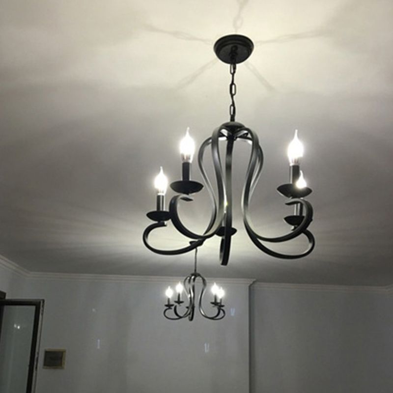 Traditional Metal Hanging Chandelier Light Swirled Arm 6 Light Candle Ceiling Chandelier for Living Room