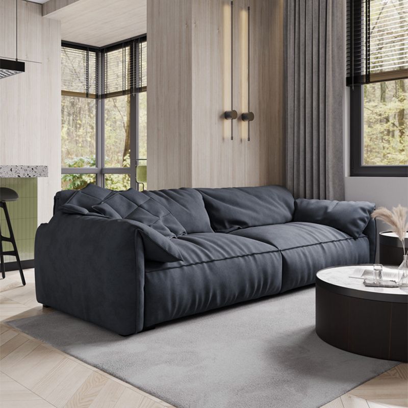Contemporary Faux Leather Couch Down Filled Settee with Pillow Top Arm