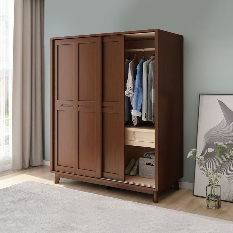 Freestanding Solid Wood Wardrobe Modern Wardrobe Armoire with 2 Doors and 1 Drawer