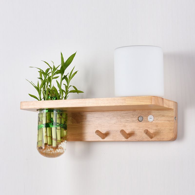 1-Light Wall Lamp Modern Wooden Shade Wall Lighting Fixtures without Plants
