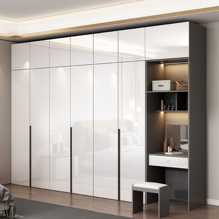 White Mirrored Finish Wardrobe Armoire Engineered Wood Wardrobe Cabinet