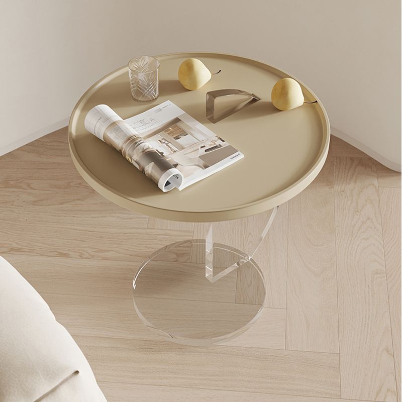Contemporary Wood Round Top Side Table Acrylic Pedestal End Table