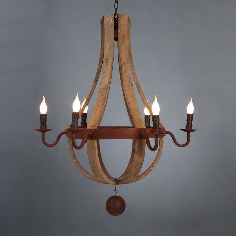 Massivholz Traditioneller Kronleuchter Rost Candlestick Lampenhalter Vintage -Beleuchtung Anhänger mit dekorierter Eisenanhängerkugel