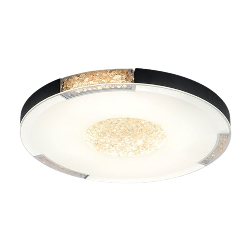Black / Gold Finish LED Flush Light Fixture Contemporary Bevel Cut Crystals Round Ceiling Mount in White / Warm Light
