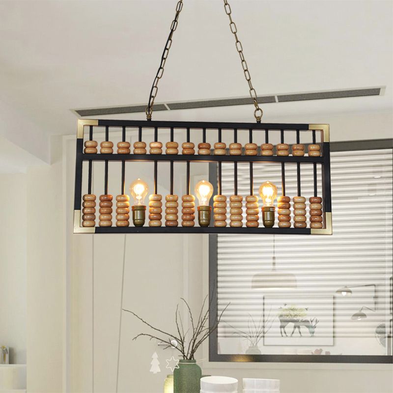 Abacus Shape Island Chandelier Retro Industrial Metal 3 Heads Pendant Lamp for Bar/Restaurant