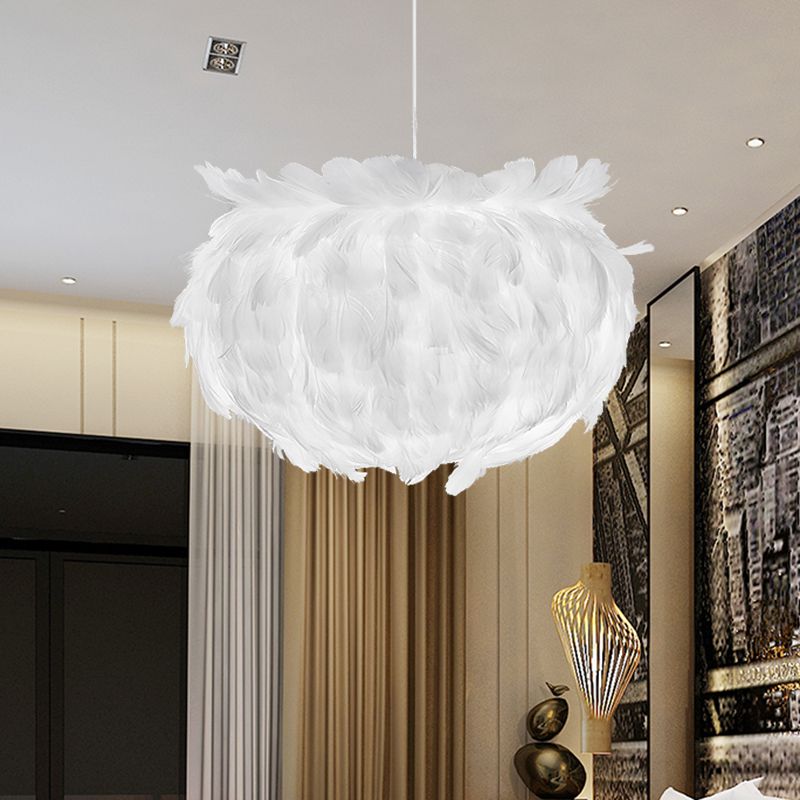 Plafond plume Plafond Light Light Contemporain Fabric 1 tête de suspension blanche tête